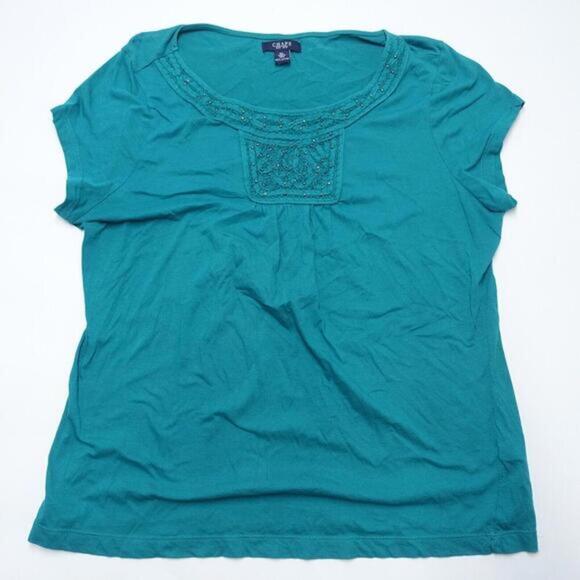 Chaps Top Women's XL Blue‎ 100% Cotton Short Sleeve Round Neck Pullover Preppy - Picture 1 of 5